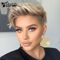 Trueme Ombre Blonde Pixie Human Hair Wigs Lace Front Human Hair Wigs For Women Highlight Brazilian Short Human Hair Lace Wig