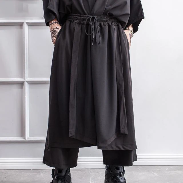 Irregular Faux Two-Piece Y2k Casual Skirt Pants Spring Genderless Streetwear Fashion Youth Trend Campus Wide-Leg Pants Unisex