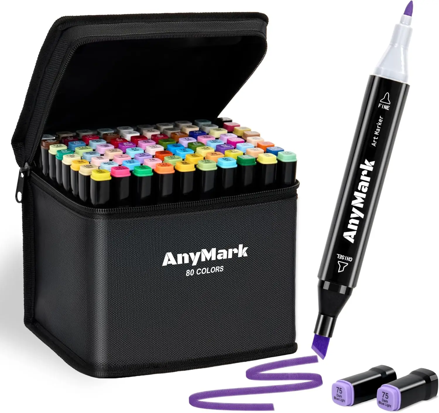 

80 Colors Dual Tip Alcohol Markers Set for Adult Coloring Book Drawing Sketching Painting, Chisel & Fine Tips