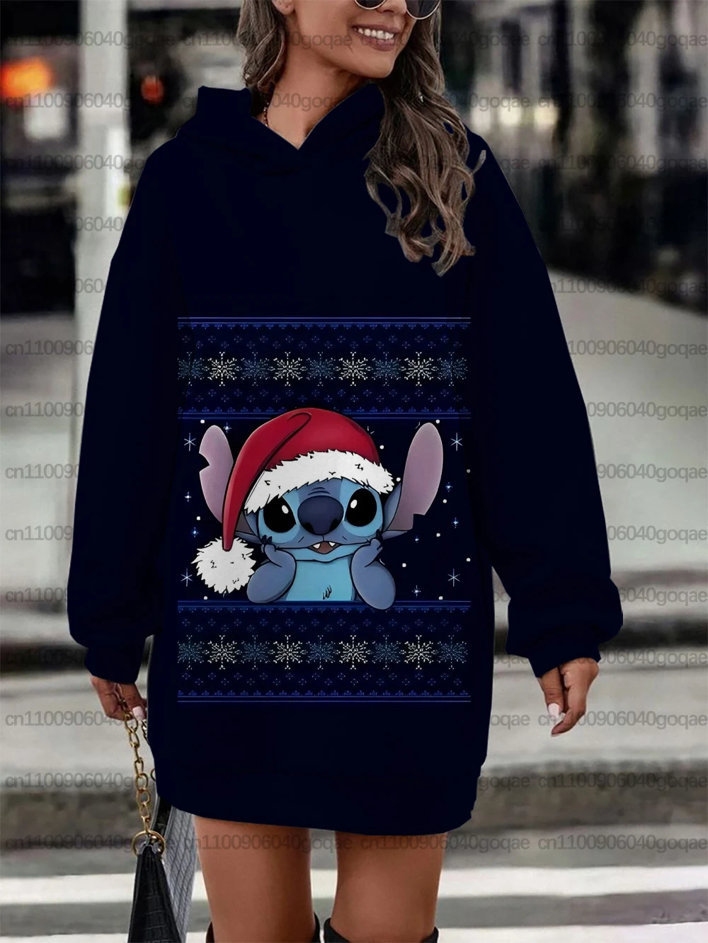 Herbst/Winter Weihnachten Disney Stitch Damen Kleid Warm Party Sweatshirt Damen Print Mode Y2K Stil Top Sweatshirt Kleid