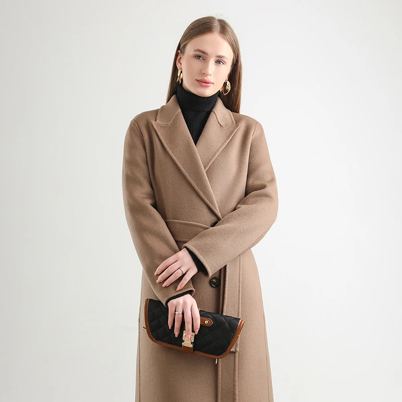 2025 Women\'s 100% Cashmere Thick Double sided Long Jacket Classic Multi functional Fashion Suitable for Business