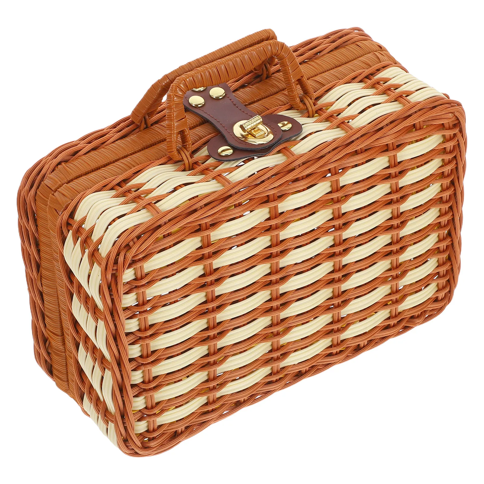 

Imitation Rattan Suitcase Vintage Decor PP Plastic Handwoven Bins Large Capacity Durable Material Picnic Baskets Storage Box