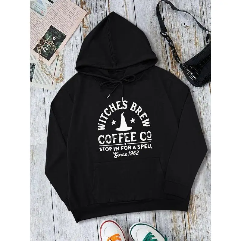 

"Witches Brew Coffee Hoodie Women Oversized Casual Sweatshirt Halloween Witchy Graphic Tee Stop in for a Spell Gift Top"