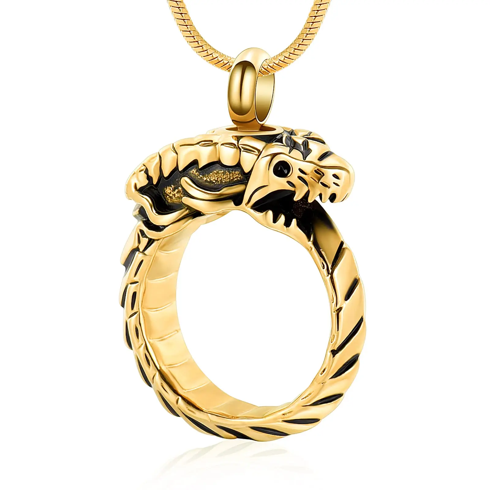 Cremation Jewelry Ouroboros Urn Necklace for Ashes Stainless Steel Keepsake Urn Necklace Memorial Pendant Necklace for Women Men