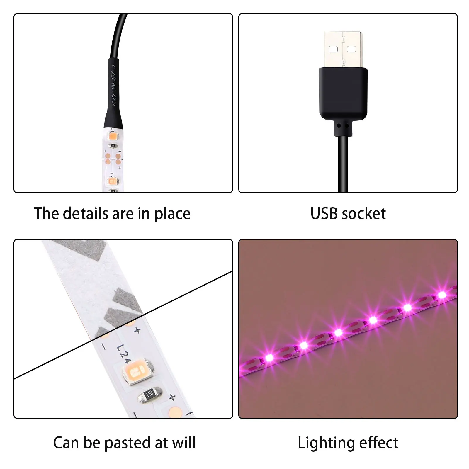 La luce di riempimento può essere tagliata arbitrariamente con USB 0.5m adesivo a spettro completo + componenti elettronici 5V lampada di crescita a LED non impermeabile