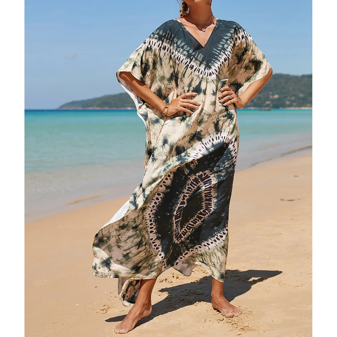 2026 Neues Buntes Kaftan-Tunika Strandkleid Strandmode Strandüberwurf Locker Sitzendes Maxikleid für Damen V4428 – Detail 40