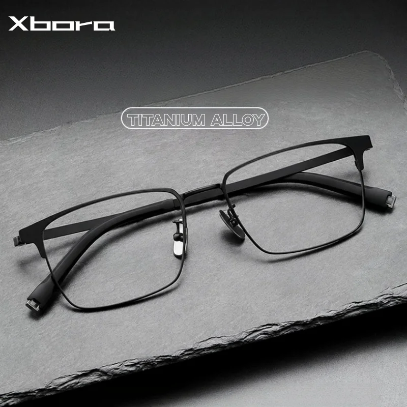 Мужские очки XBORA из титанового сплава, квадратные, с большой оправой, ультралегкие, модные, классические, для отдыха, бизнеса, повседневной работы и учебы