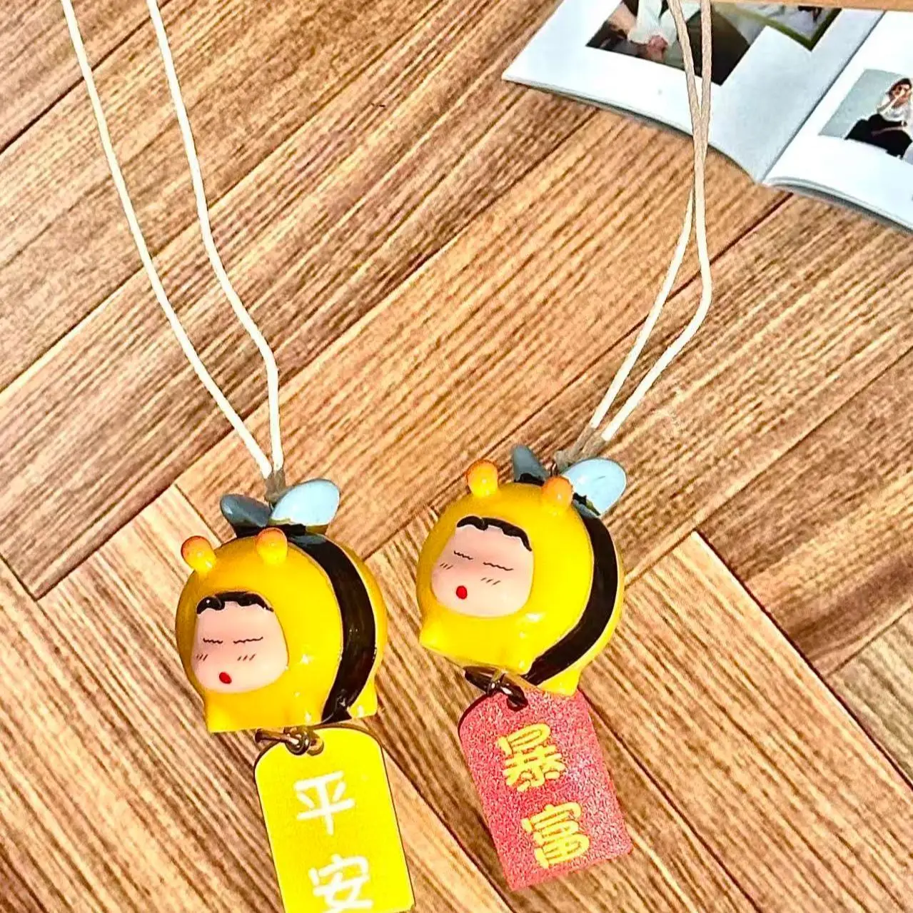 Crayon Shin-chan Bee Cosplay Figure Car Hanging Pendant Rearview Mirror Ornament Auto Interior Lucky Decor Gift view 2