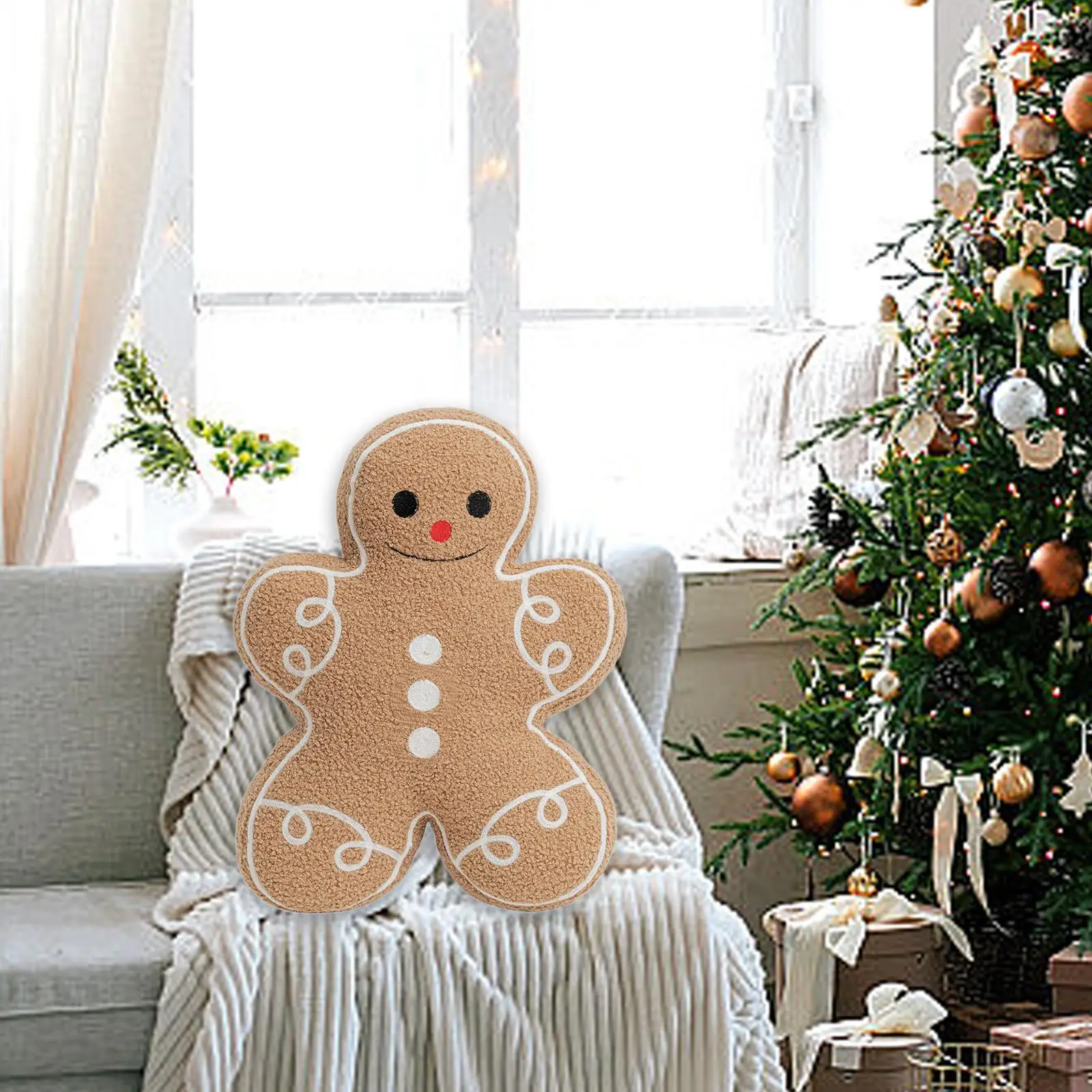 Throw Pillow Cute Cartoon Doll Gingerbread Man for Holiday Christmas Bedroom