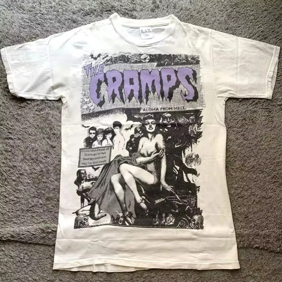 

Remake The Cramps 1988 Tour White T Shirt Graphic Tee Vtg NH Graphic Short Sleeve Shirt Unisex Men Women Summer Oversize Tees