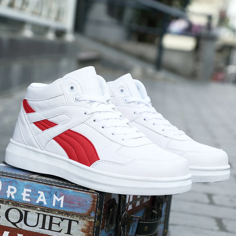 2023 Trendy Brand Couples Skateboard Sneakers Leather High Top Mens White Casual Shoes Platform Anti-slip Male Casual Sneakers