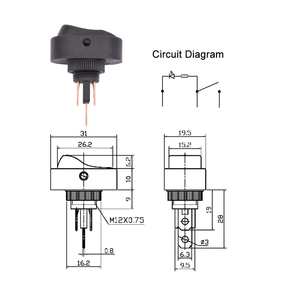 5/10pcs ASW-20D Auto Car Boat Rocker Switch ON OFF 12VDC 30A with Dot LED Illuminated Red Green Blue Yellow Button T85 Switch