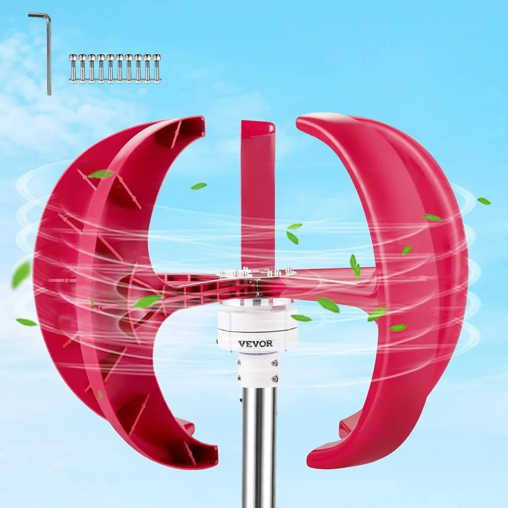 

Wind Turbine, 12V/100W Vertical Turbine Generator, 35'' Wheel Diameter Axis w/Monitoring Light/Built-in Controller Home Red