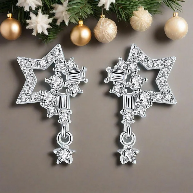 

Блестящие серьги-гвоздики из стерлингового серебра 925 пробы с полой звездой и кубическим цирконием для женщин и девочек, модные ювелирные изделия для свадебной вечеринки, подарки