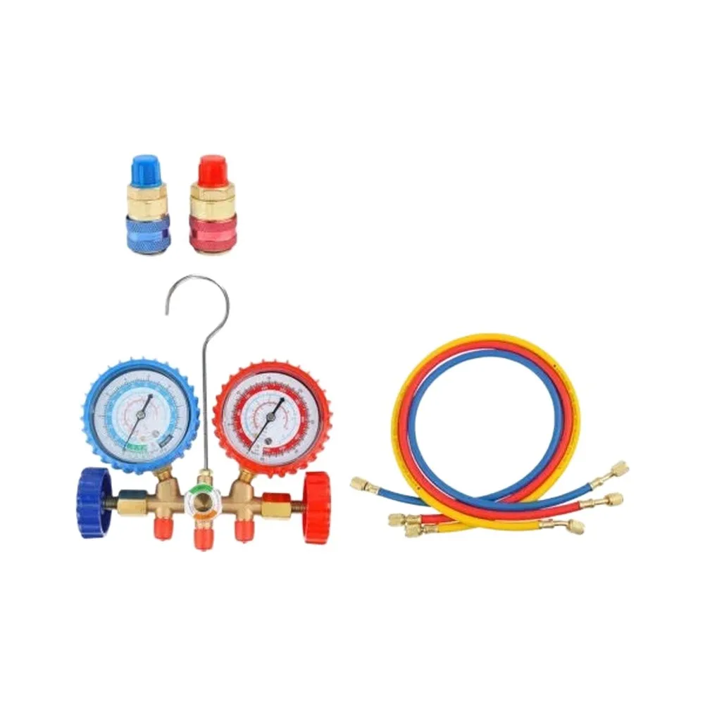 3 Way AC Manifold Gauge Set For R502 Hose Kit Automotive Air Conditioning Charging Tool With Pressure Tester