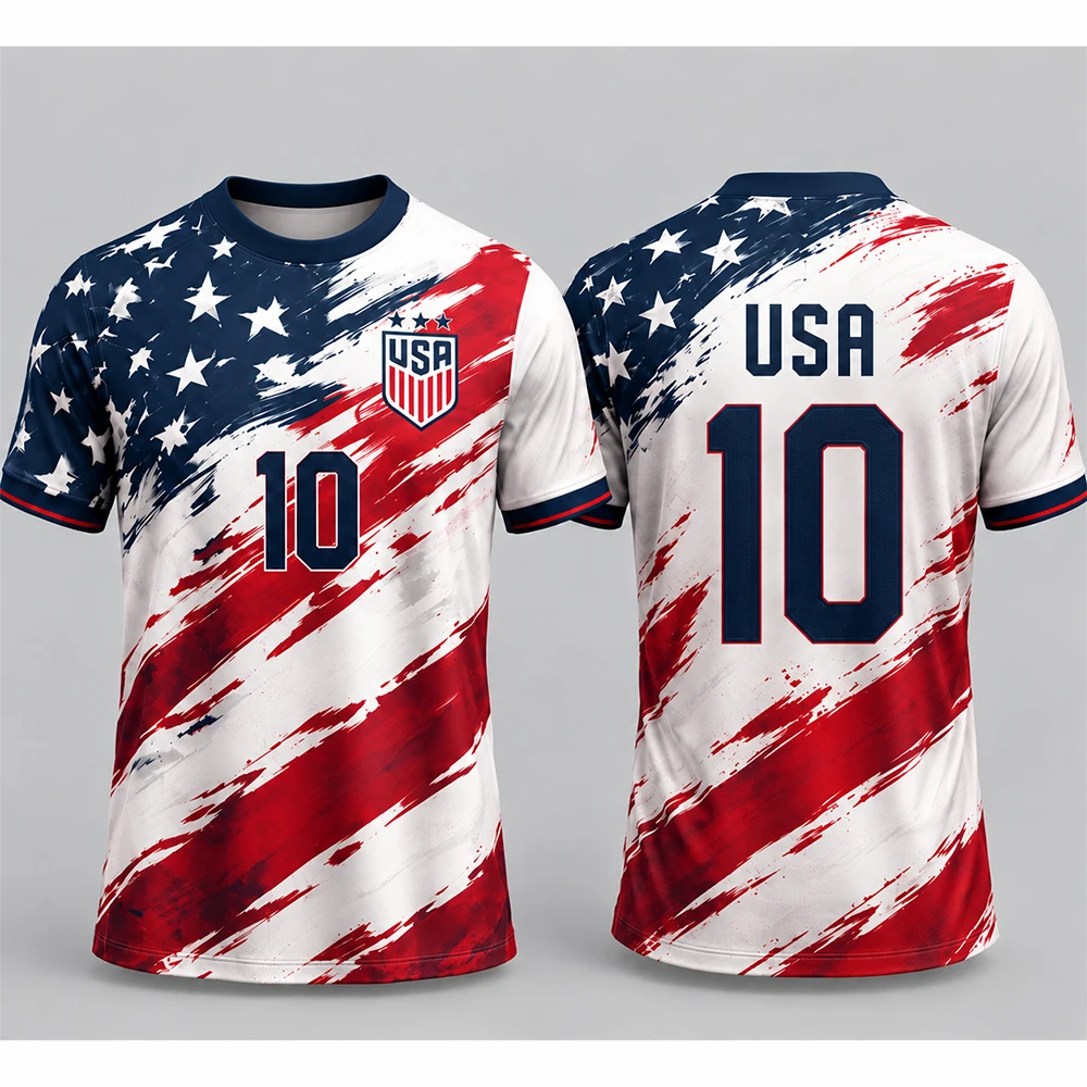 United States national team football jersey, splattered star and stripe print, fan commemorative sports quick drying T-shirt