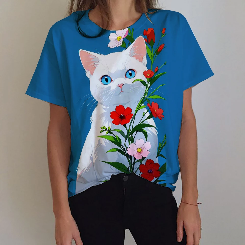 

Женская футболка с милым котом и 3D принтом, футболка большого размера, летняя модная новая женская одежда Y2k, женские топы, футболки для девочек