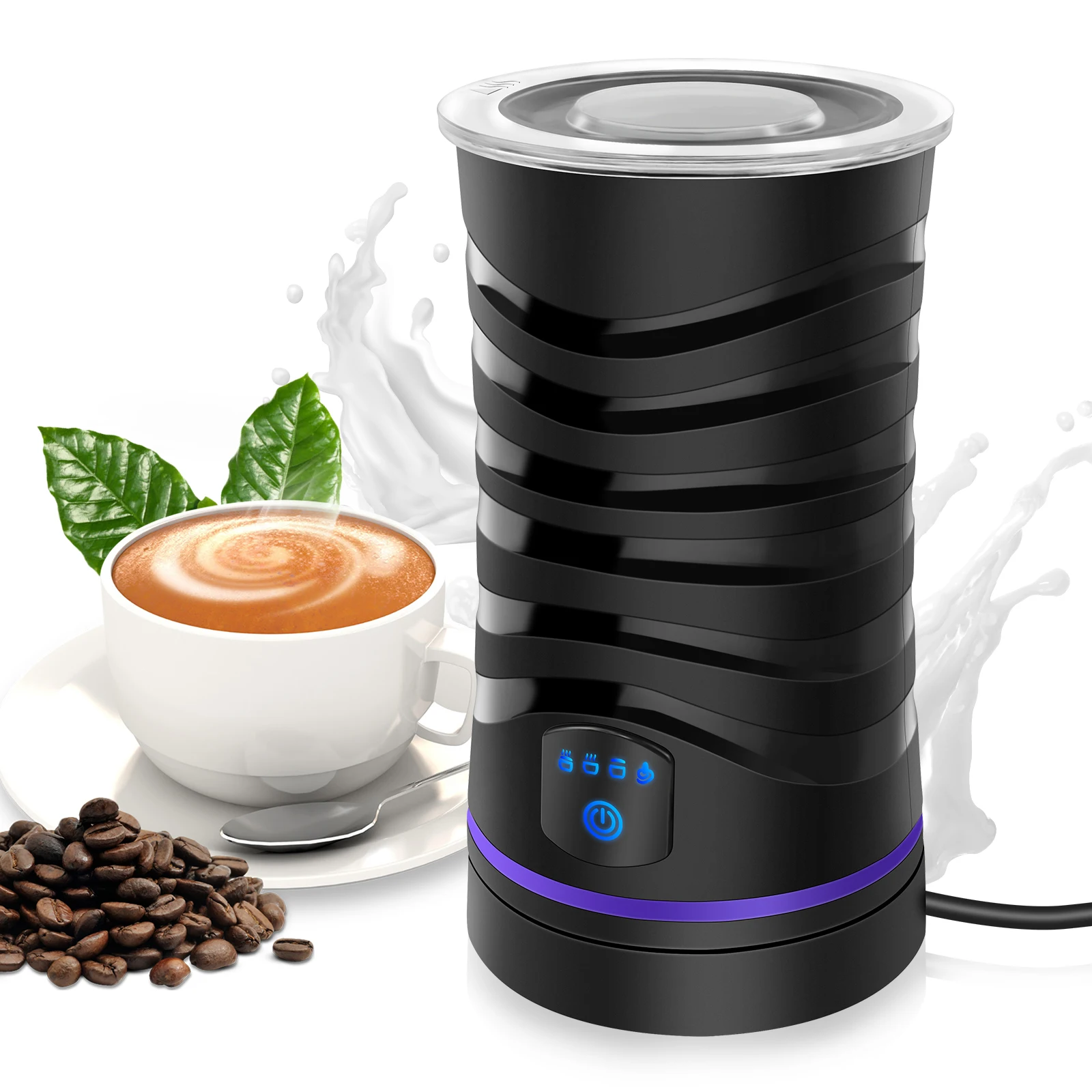 Espumador de leche Espumador de leche eléctrico 4 en 1 con 4 modos Espumador de leche eléctrico para capuchino, café con leche, moca, macchiato, chocolate caliente