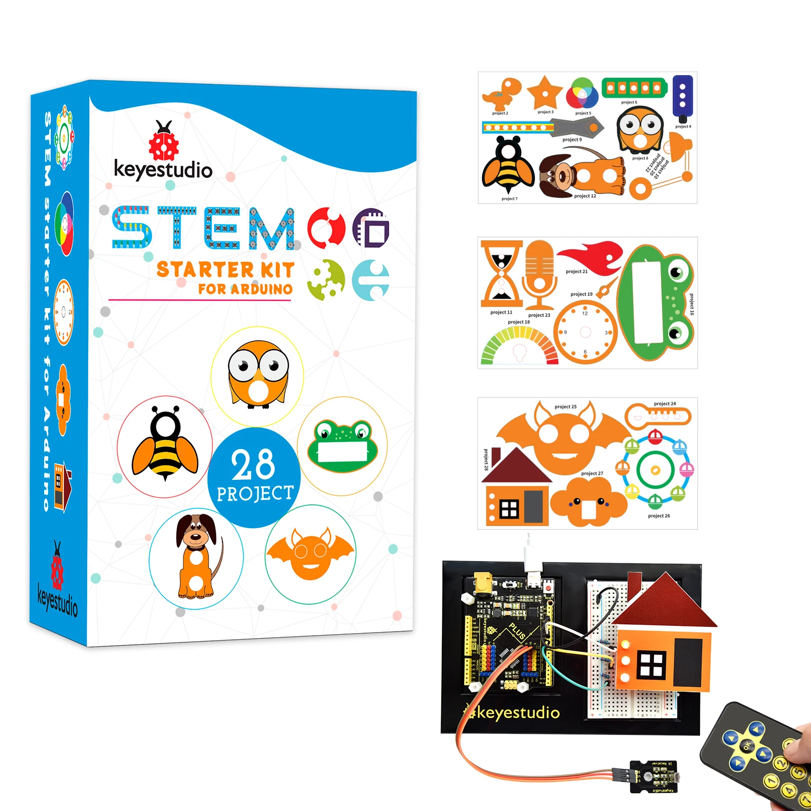 KEYESTUDIO PlusUNO Projects Starter Kit for Arduino Starter Kit Electronic DIY Programming Educational STEM Kit+28 Projects