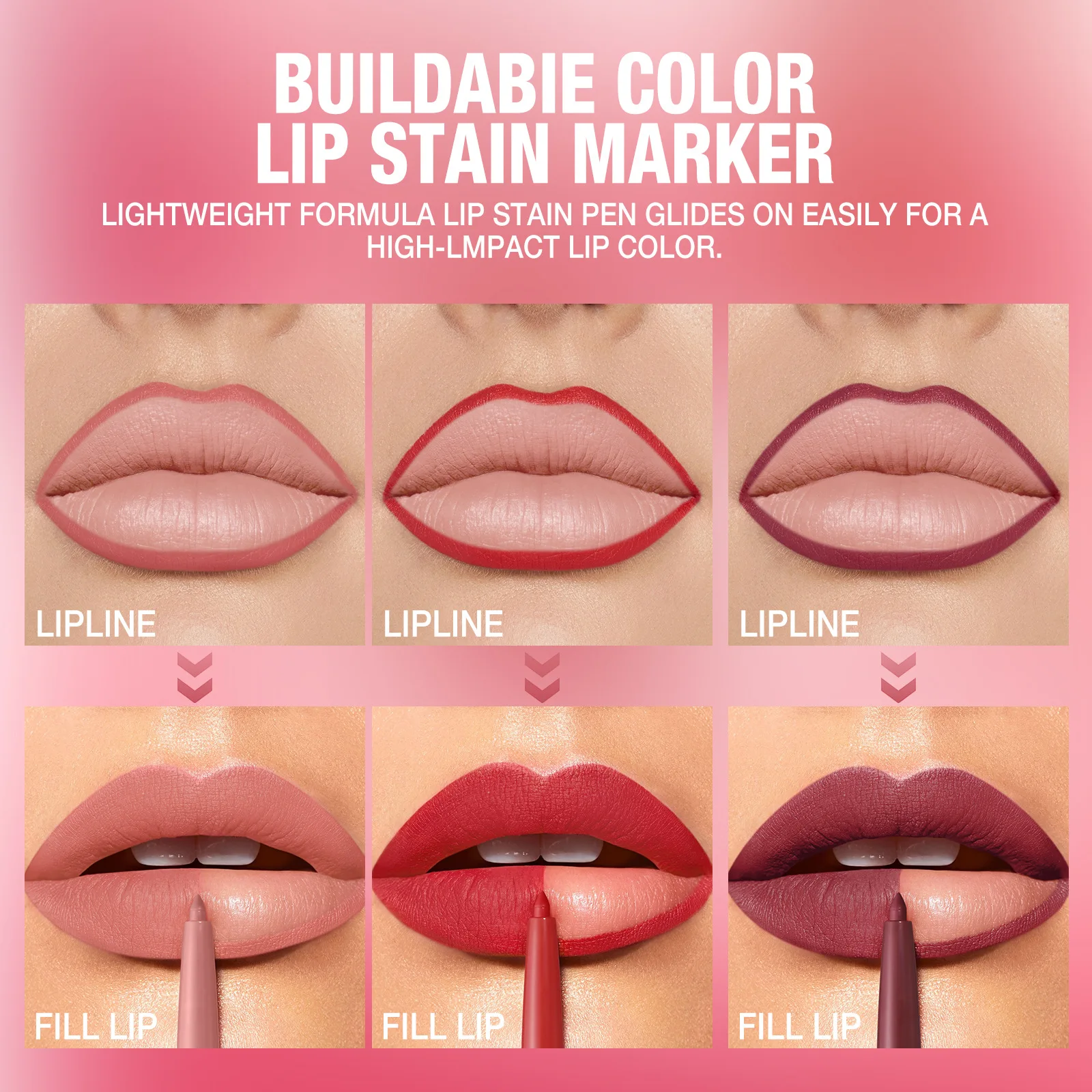 12-farbiges mattes Lipliner- und Lippenstift-Set – wasserfester, langlebiger, antihaftbeschichteter Cup, feuchtigkeitsspendender Lipliner mit rotem Umrisseneffekt