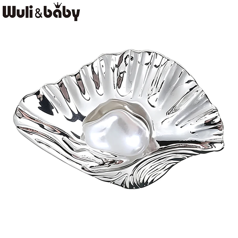 Wuli&baby Pearl Shell Brooches For Women Unisex 2-color Alloy Easy-match Sea Animal Sea Series Party Office Brooch Pin Gifts