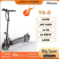 E-Scooter JOYOR Y6-S 500W Motor 48V 18Ah Battery 25km/h Speed 60km Range 10'' Tires Foldable Adult Electric Scooter