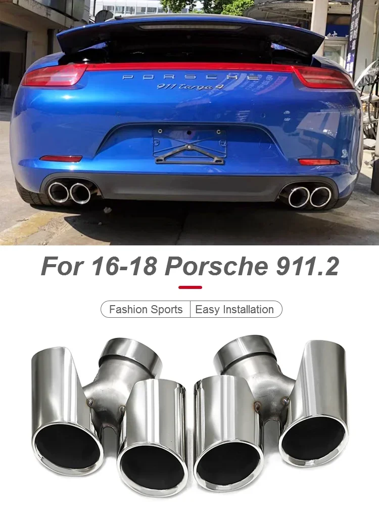 Car Exhaust Pipe for Porsche 2011-2018 911 Series,Round Mouth Tailpipe Muffler Stainless Steel,Exhaust Muffler Tips One Pair