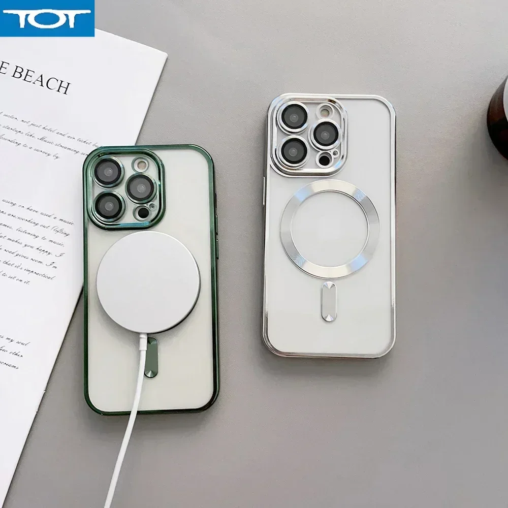 

For Magsafe Magnetic Wireless Charging Phone Case For iPhone 16 15 14 Plus 13 12 11 Pro Max Plating Edge Soft TPU Cover T18