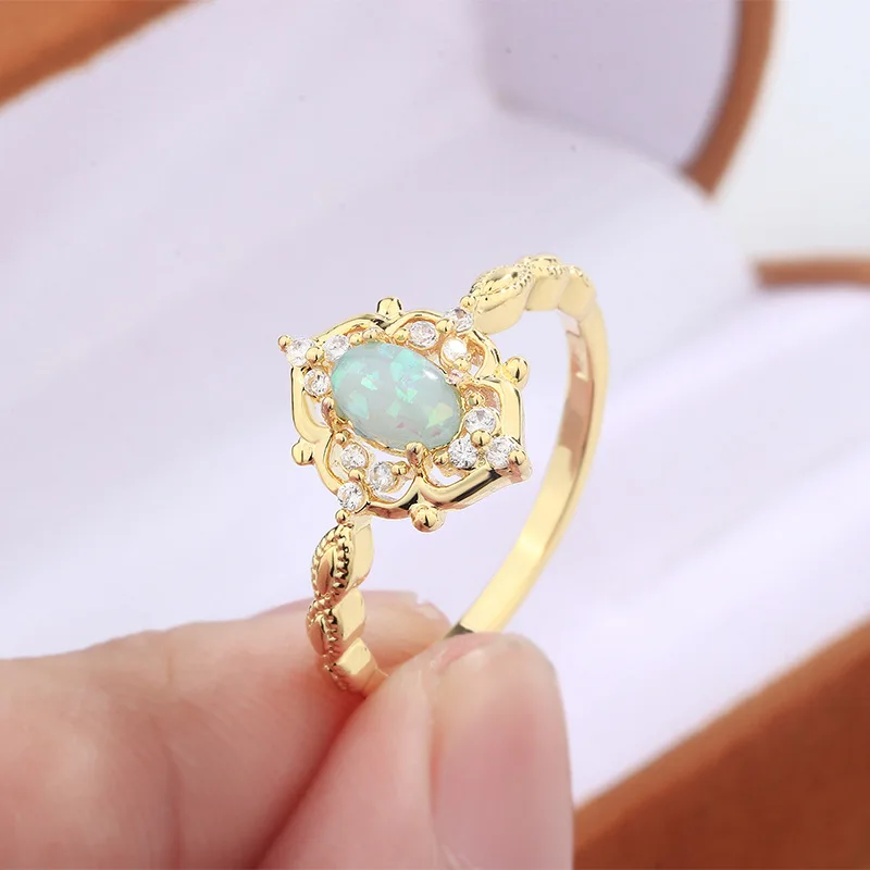 New Delicate Carved Hollow Small Egg Noodle Ring S925 Stamp Plated Yellow Gold Western Retro Style Women's Holiday Gift