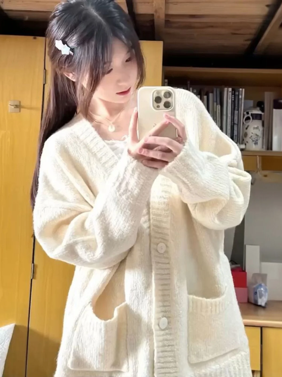 

Sweet Soft Knitted Cardigan Sweater Women's Loose Sle V-Ne Wool Blend Top Commute Faion Autumn Winter New Arrival