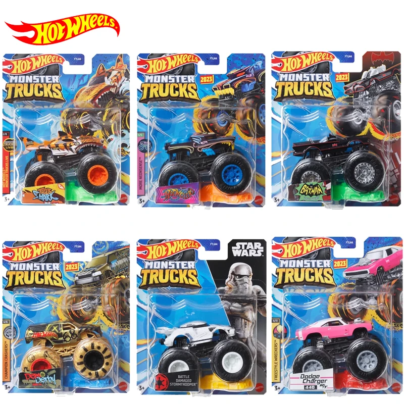 Originele Hot Wheels Auto Monster Trucks Jongens Speelgoed Voor Kinderen 1:64 Diecast Tijgerhaai Batman Ontwijk Oplader Dem Derby Cadeau