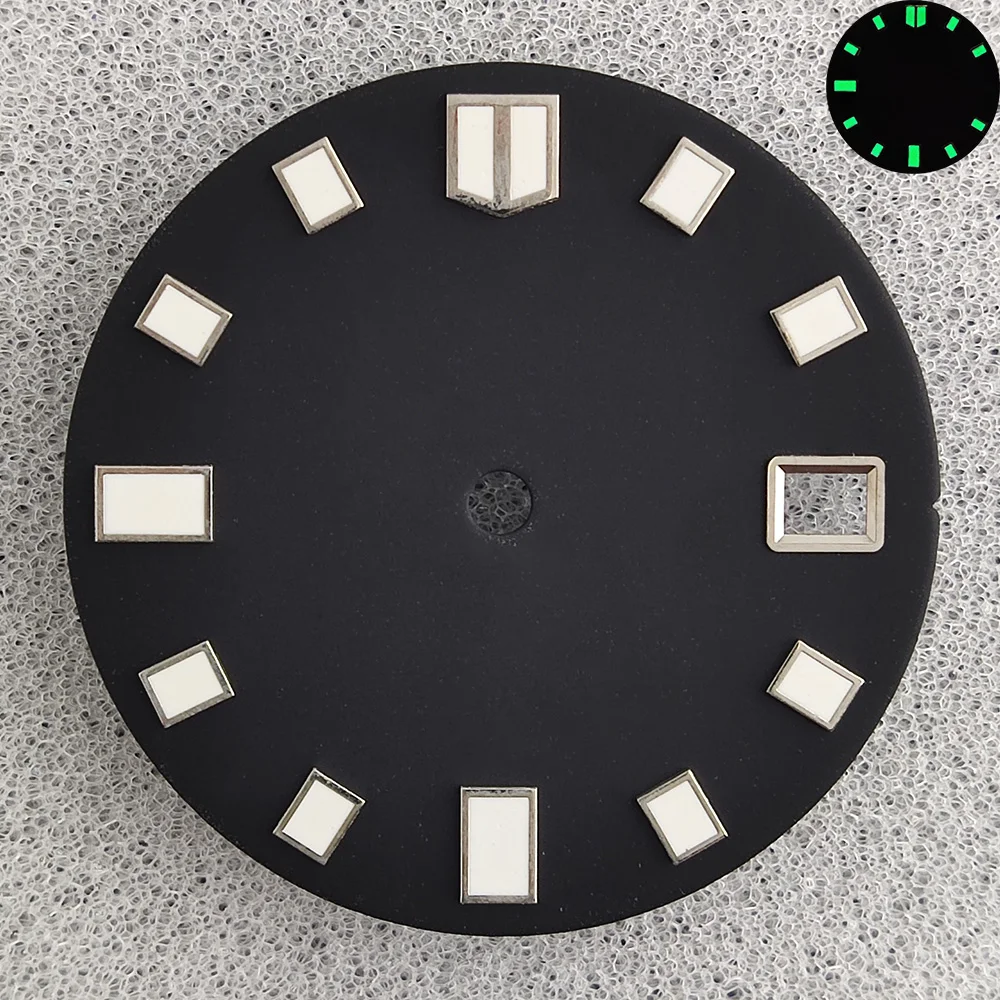 Esfera de reloj de 28,5mm adecuada para movimiento NH35/36, esfera luminosa verde, accesorios de reloj