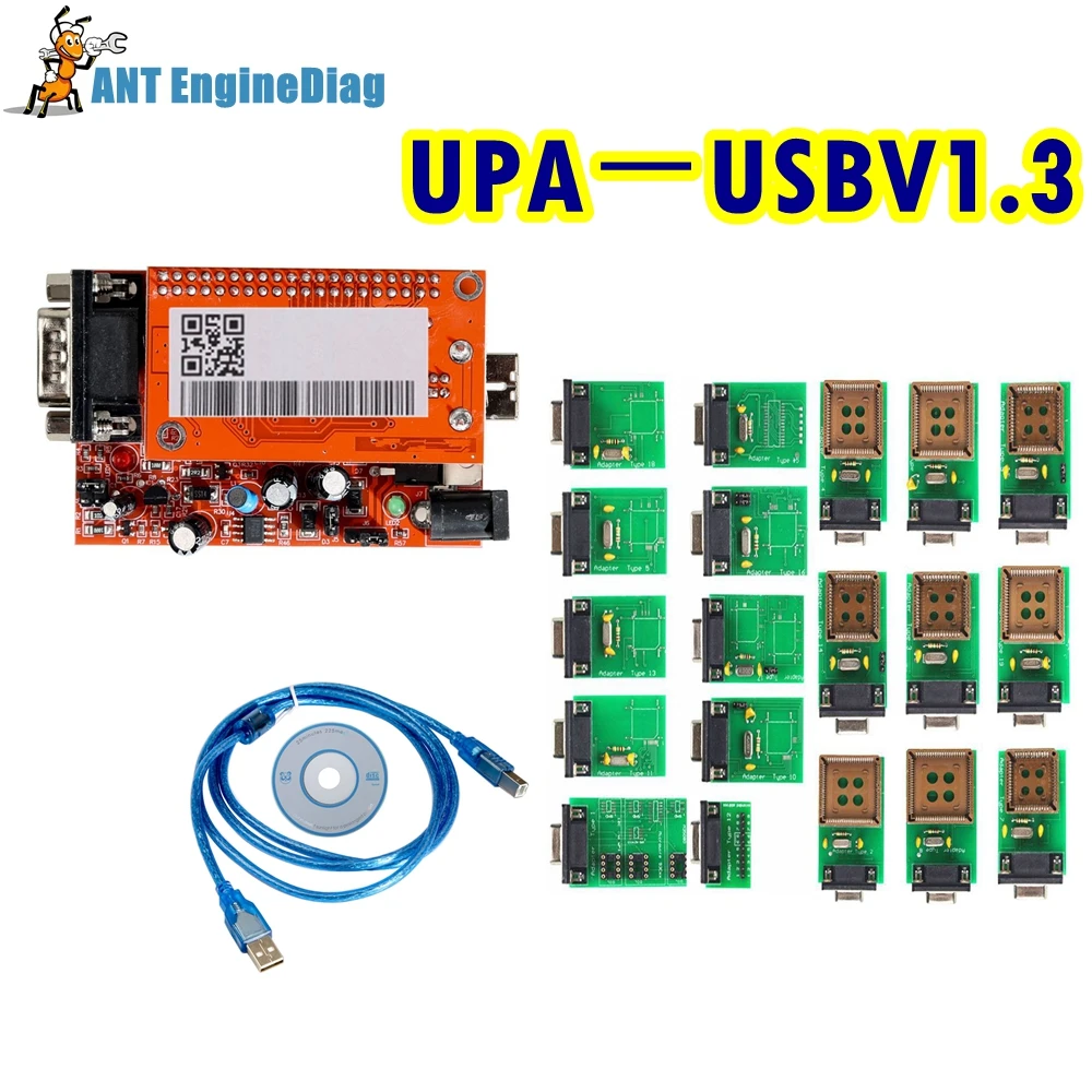 Dernière version du programmeur UPA USB V1.3 avec adaptateurs complets, outils de réglage des puces UPA, programmeur ECU, outil de diagnostic