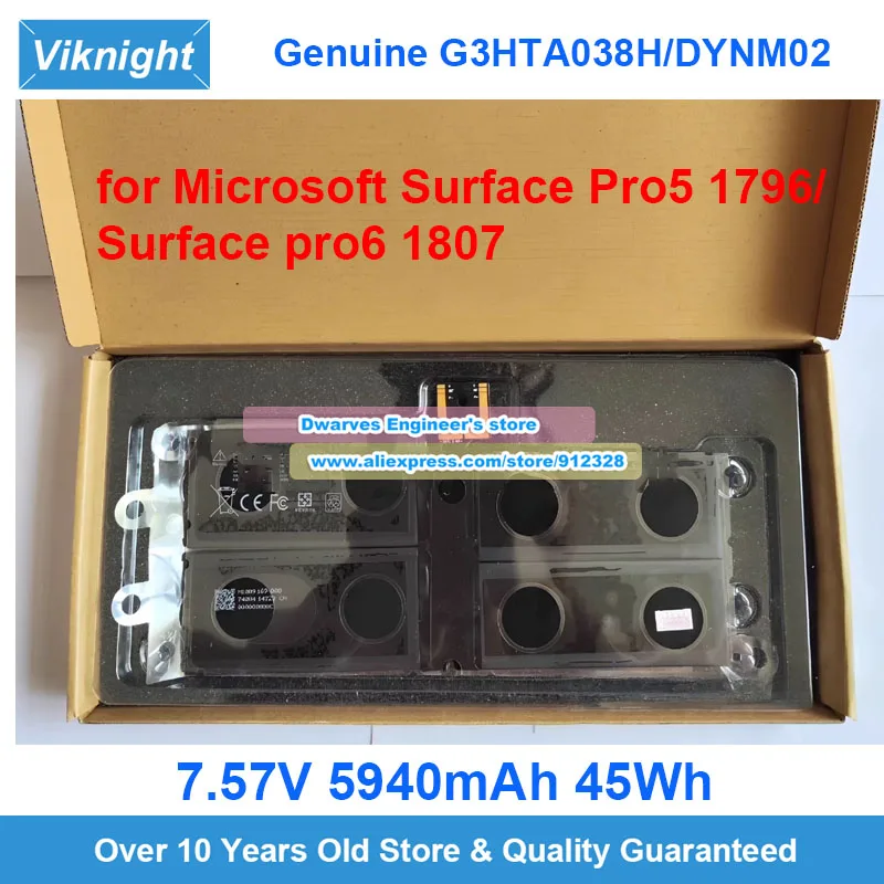 

Genuine DYNM02 G3HTA038H Battery 7.57V 5940mAh 45Wh for Microsoft Surface Pro5/6 1796 1807 Table Battery