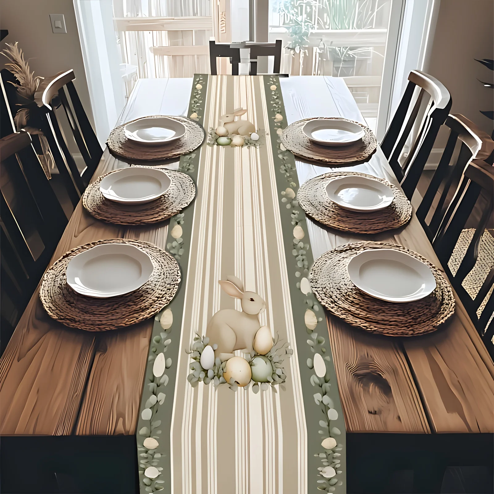 Multi-Size Easter Bunny Egg Cultural Decorative Table Runner for Party Festival Home Holiday Decor Durable Linen Flat Print