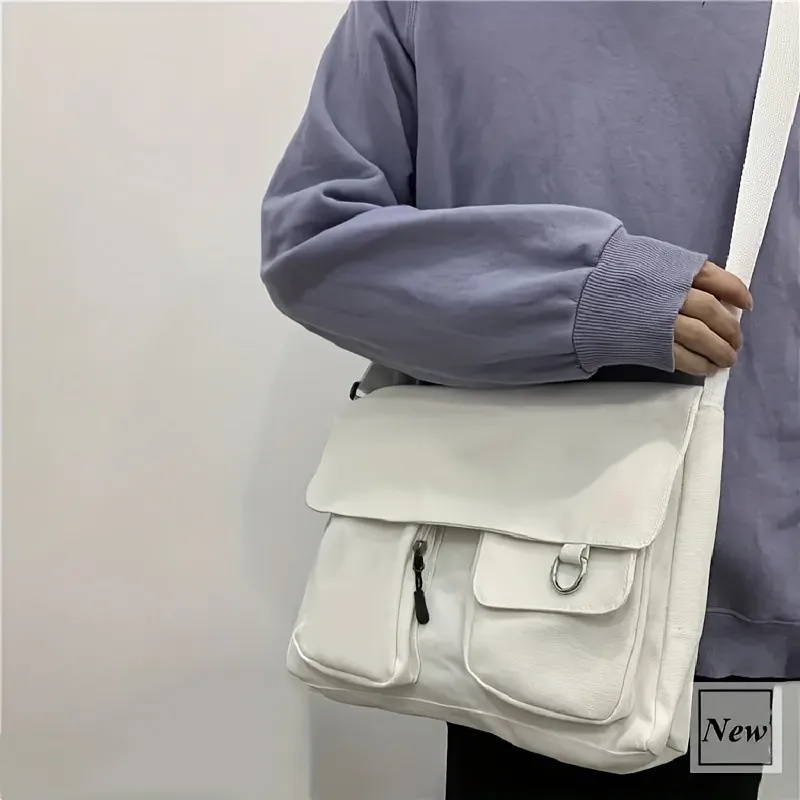 Canvas Shoulder Flap Bag Simple Large Capacity Hand Tote Bag Buckle Satchel Purse