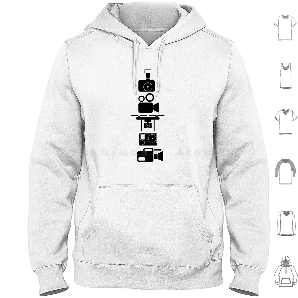 Fun Set Hoodies Long Sleeve Icon Camera Dslr Camcorder Dron Gopro Video Film Cinema Videography Bnw Black Symbol Set