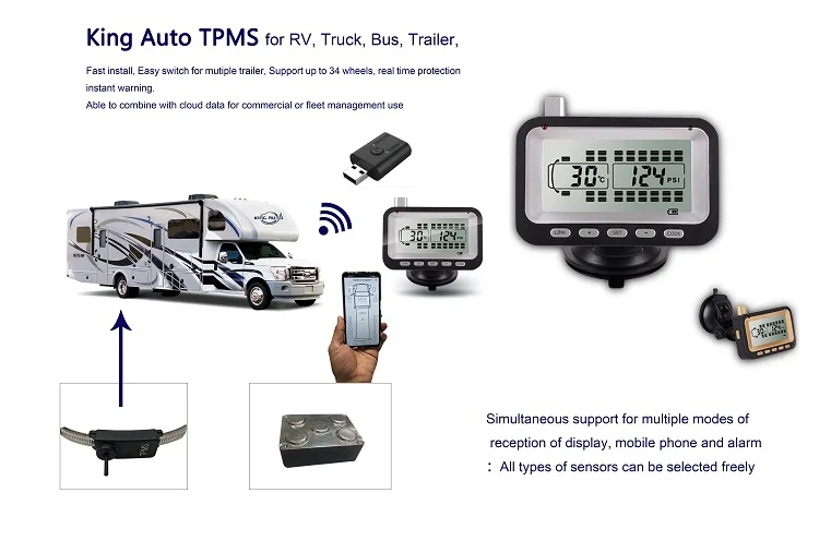 truck TPMS  bind sensor  Tyre Pressure Monitoring System Tire Alarm Warning For IOS & Android  2.4GHz  6 wheels