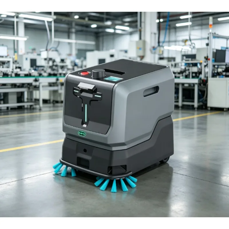 Commercial cleaning robots powered by artificial intelligence sweep and wipe floors with convenient vacuum charging