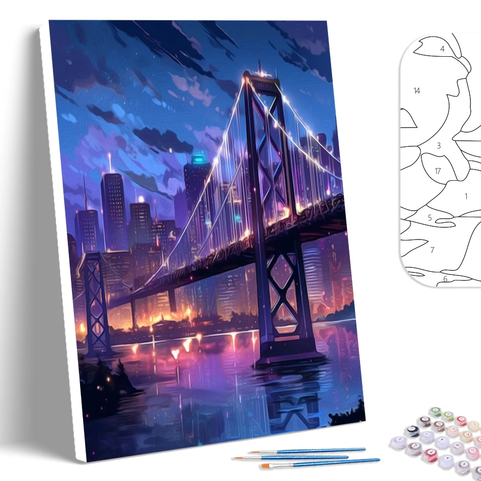 SDOYUNO Painting By Number Adults New City Night Scenery Home Decor Color Markers Watercolor Handwork Decorative Picture Paints