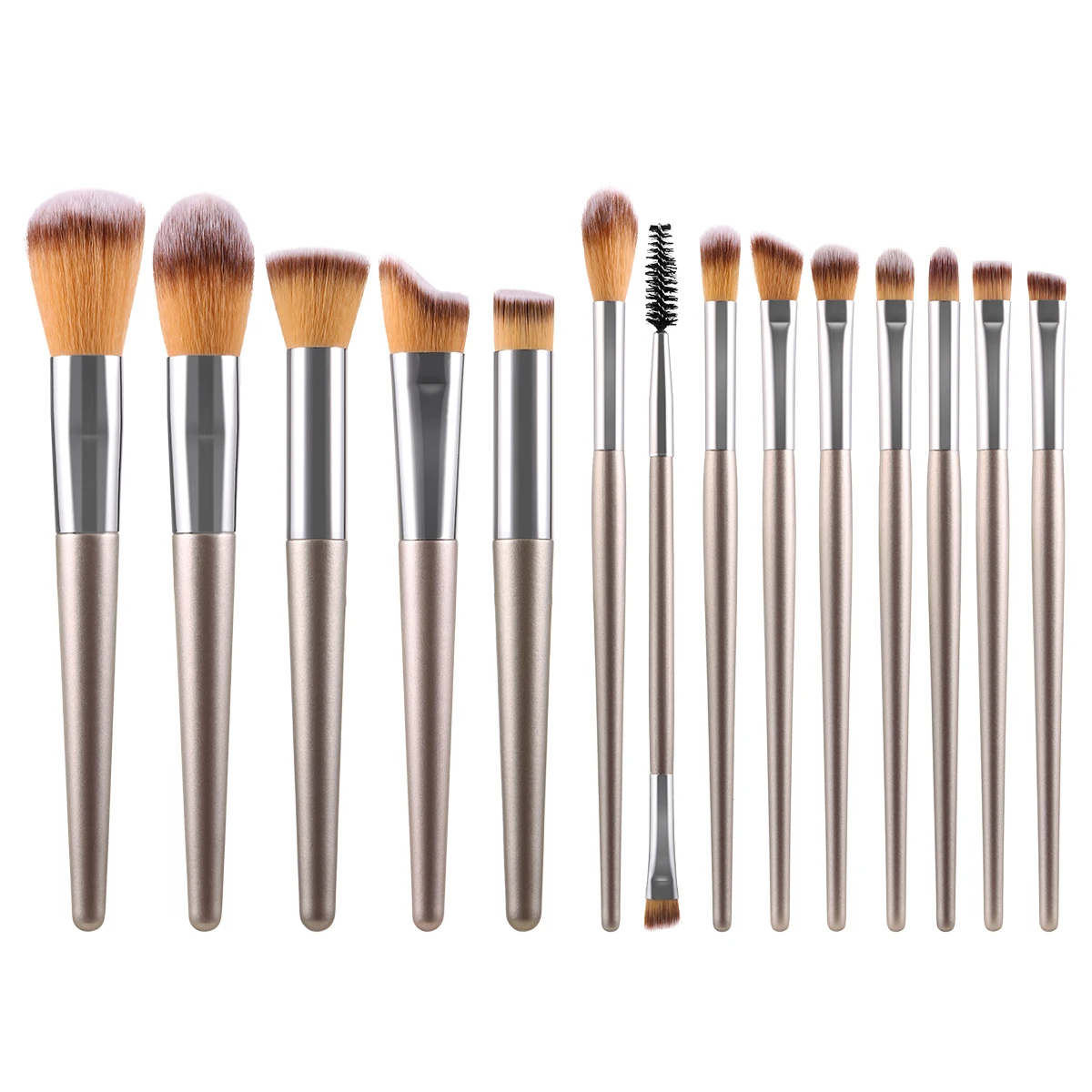 14 Pcs Professional Makeup Brush Kit Elegant Champagne Color, Blending Eye Shadow Foundation Conceal Contour Beauty Blush Set