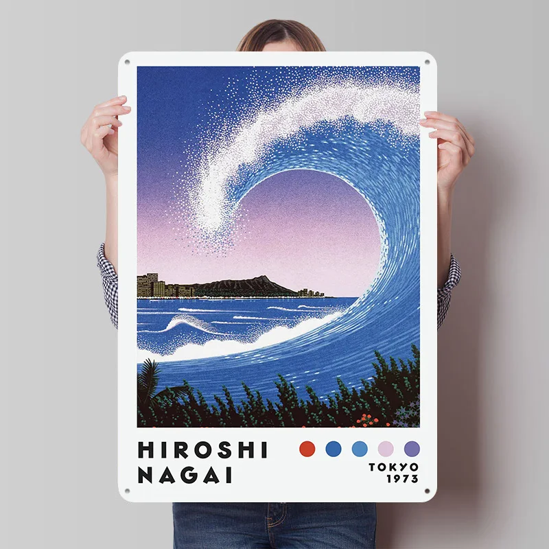 Hiroshi Nagai Wellen-Kunstdruck Metallposter Maßgefertigte Wandkunst Retro Vintage Metallschilder für Heimdekoration Wohnzimmer
