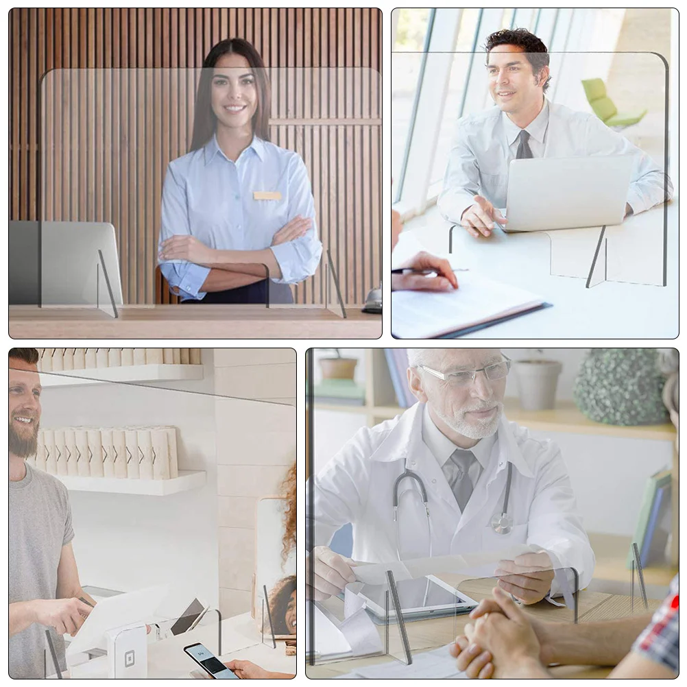 Desktop Sneeze Guard Panel For Countertop Divider Self Standing Barrier Against Coughing Sneezing