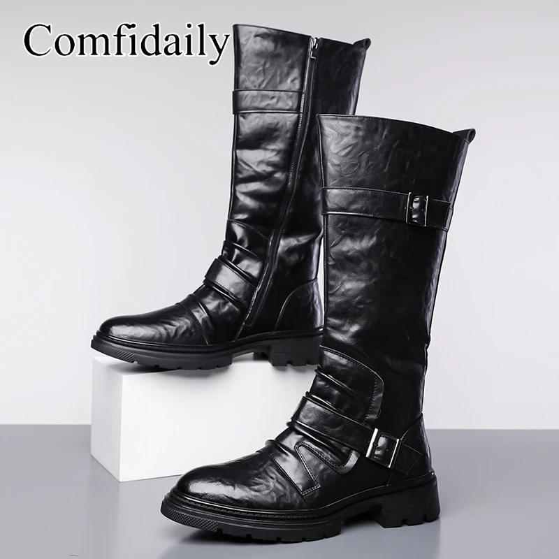 Modische Motorradstiefel für Herren im britischen Stil, hochgeschnittene, bequeme Herrenschuhe mit weicher Sohle, trendig und stilvoll-C1309 – Detail 3