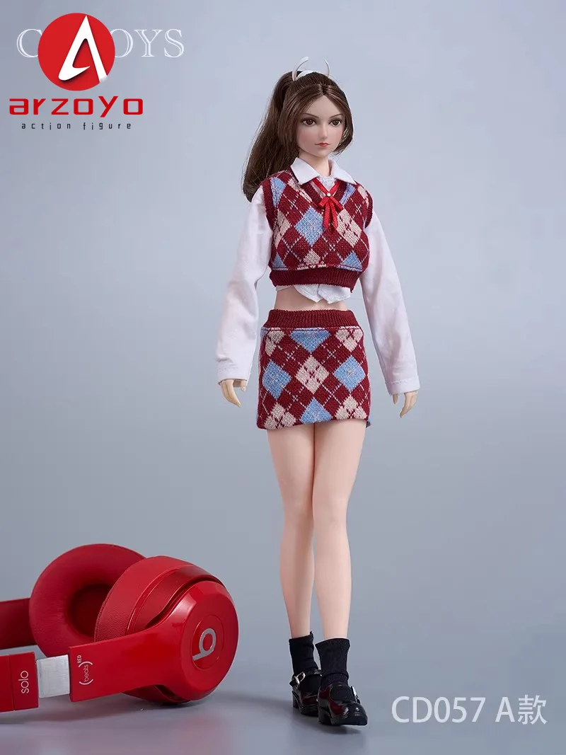 CDTOYS CD057 1/6 スケール女性ダイヤモンドチェック柄ニットベストヒップラップスカート服セット 12 インチアクションフィギュアモデルボディ