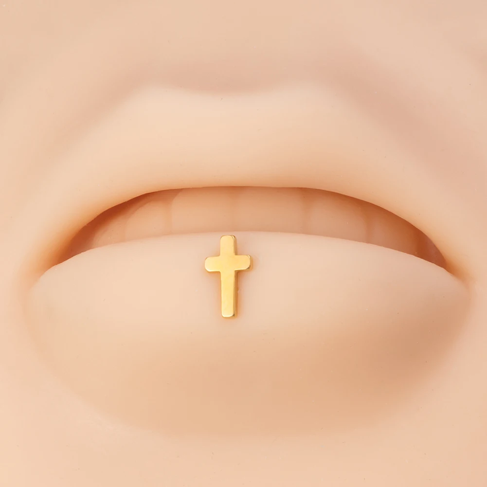 2Pcs Cross Lip Stud Monroe Pierc Labret Stainless Steel Cartilage Tragus Daith Conch Helix Earring Body Jewelry 16G 6mm 8mm Bar