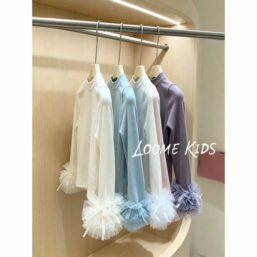 Girls' Mesh Lace Long Sleeved Versatile Base Shirt Autumn and Winter Fashionable Slim Fit Round Neck Knitted Sweater