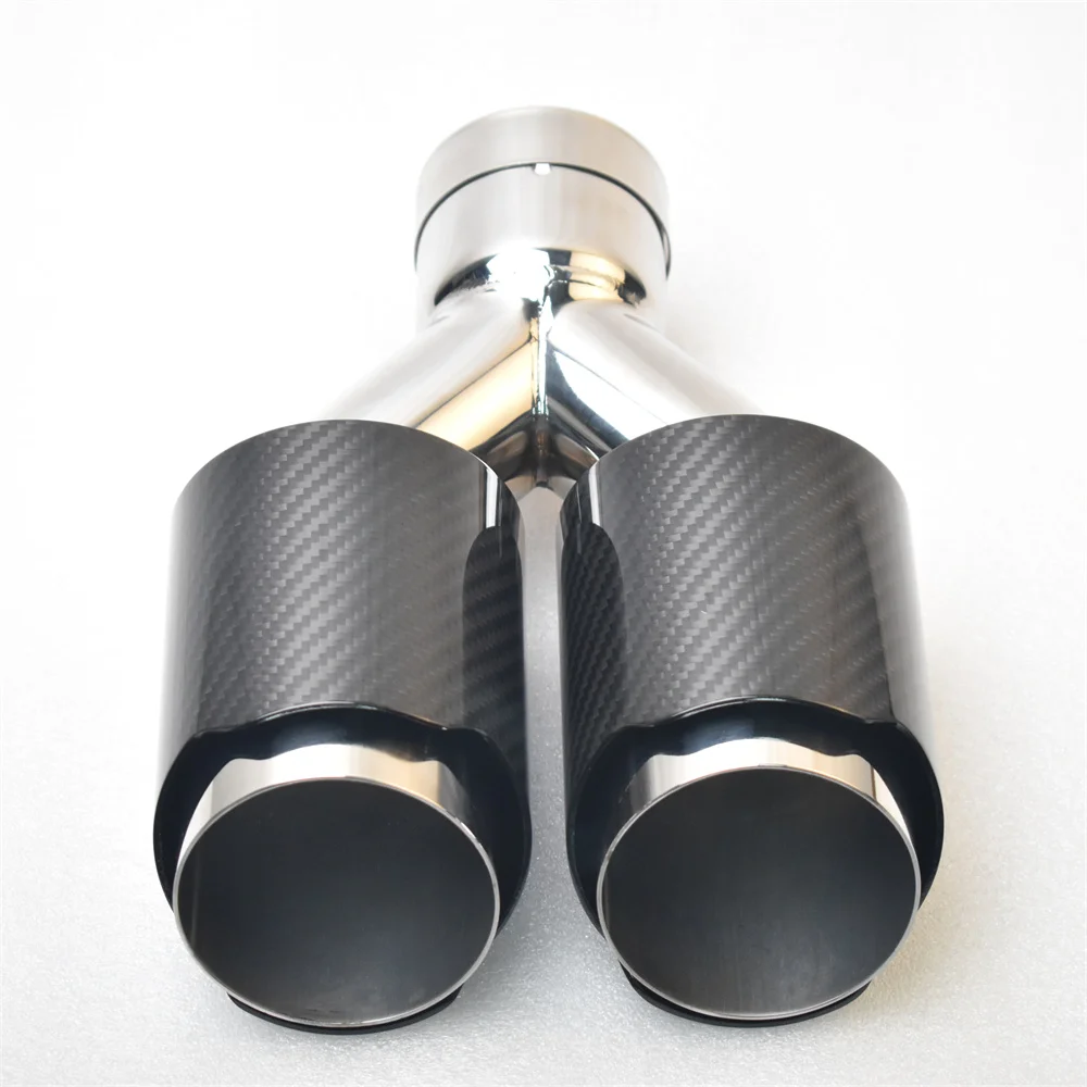 REMUS Car Carbon Fiber Glossy Muffler Tip Y Shape Double Exit Exhaust Pipe Mufflers Nozzle Decoration Universal Stainl  w222 tip