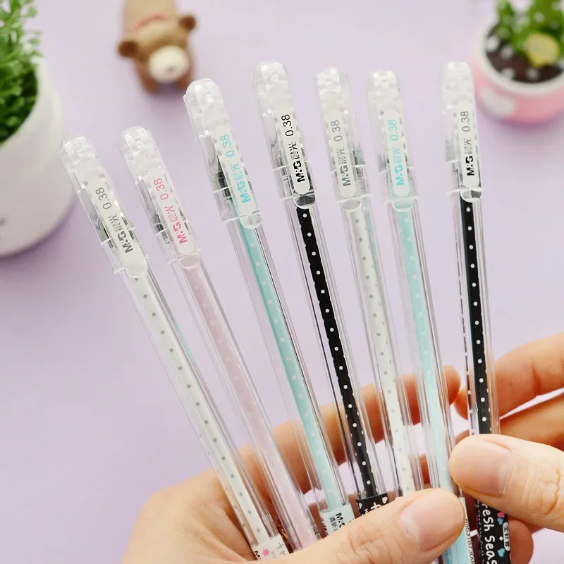 24pcs Student stationery agp67104 lovely fresh season full needle neutral pen 0.38mm black and white wave point pen B
