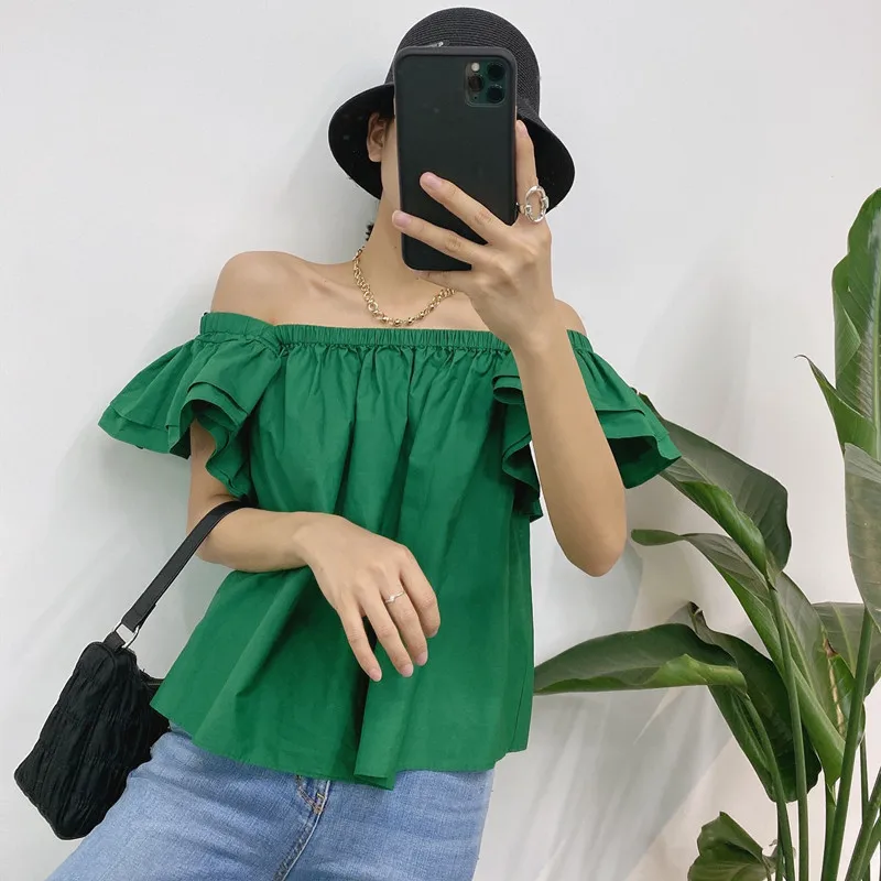 Women candy colors Ruffle Blouse 2024 Summer Butterfly Sleeve Shirt Elegant Office Lady Tops Blusa korean streetwear camisas